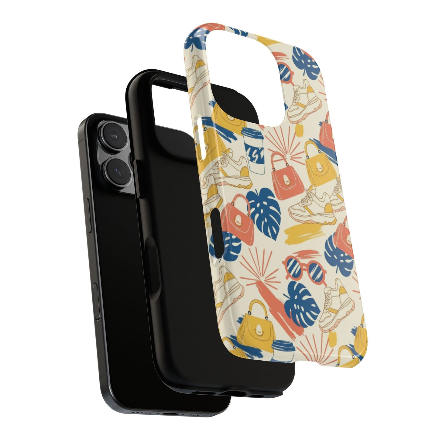 Tough Cases: Retro Summer Pattern Phone Case – Sunglasses, Sneakers & Tropical Leaves