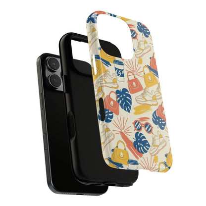 Tough Cases: Retro Summer Pattern Phone Case – Sunglasses, Sneakers & Tropical Leaves