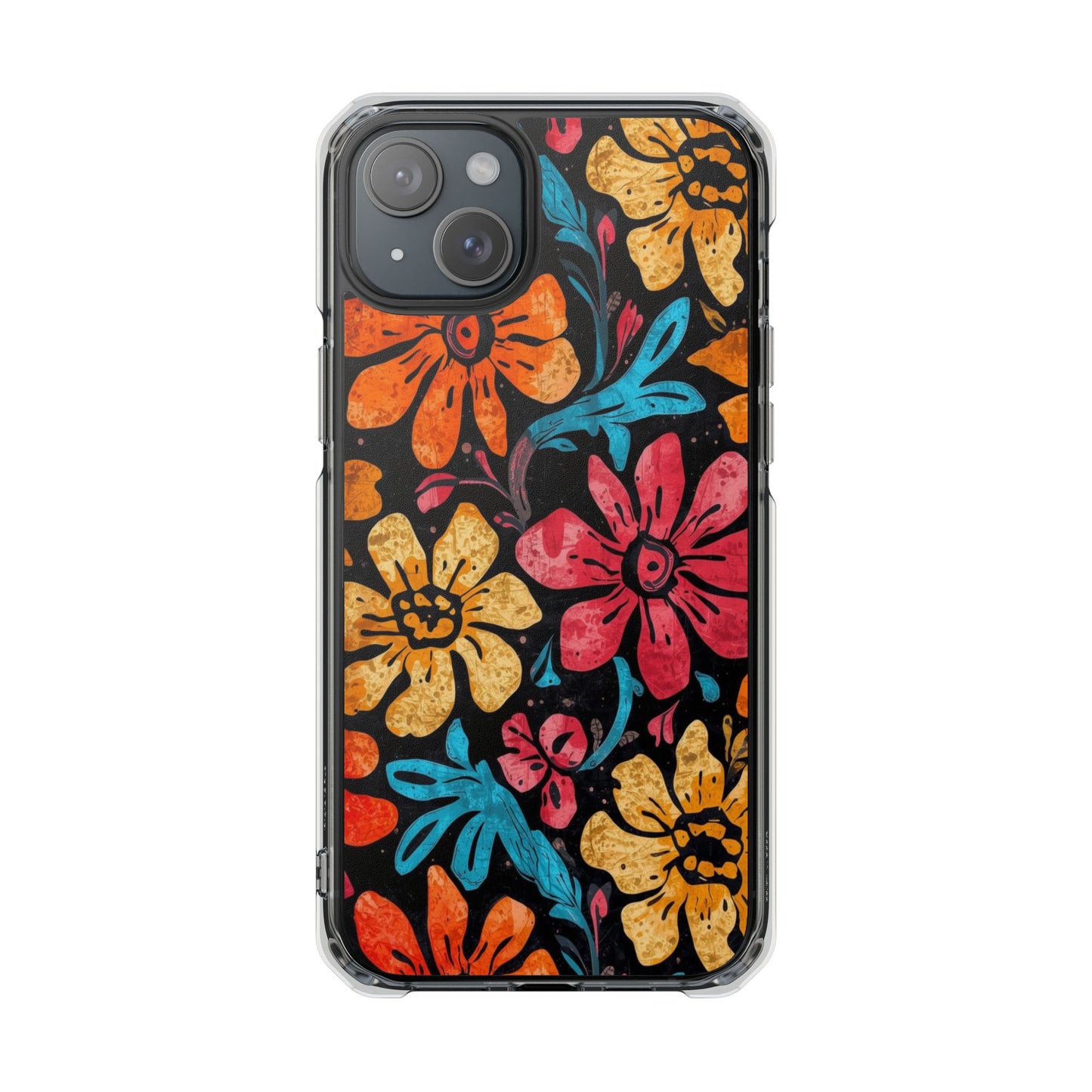 Clear Magnetic Phone Case — Retro Floral Pattern (Impact-Resistant)