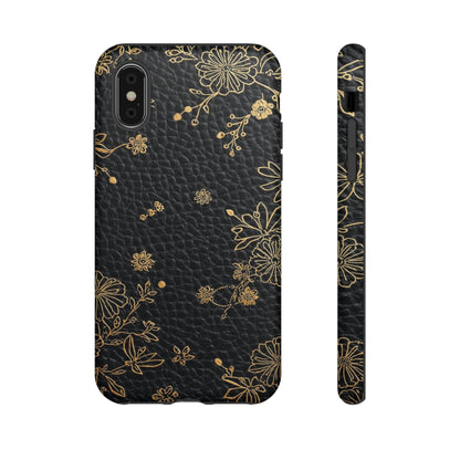 Floral Gold Foil Leather Texture Tough Phone Case