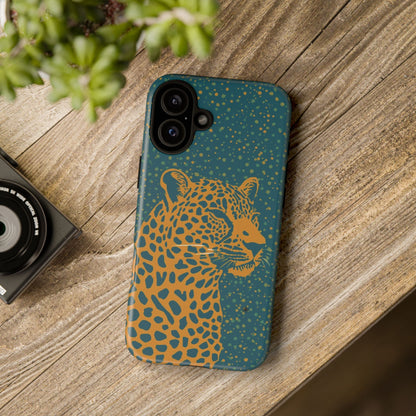 Leopard Spotlight Phone Case — Teal Gold Animal Print Protective Cover
