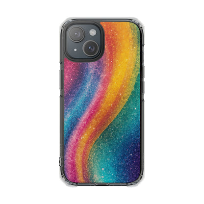 Clear Magnetic Phone Case — Rainbow Glitter Wave Impact-Proof Cover