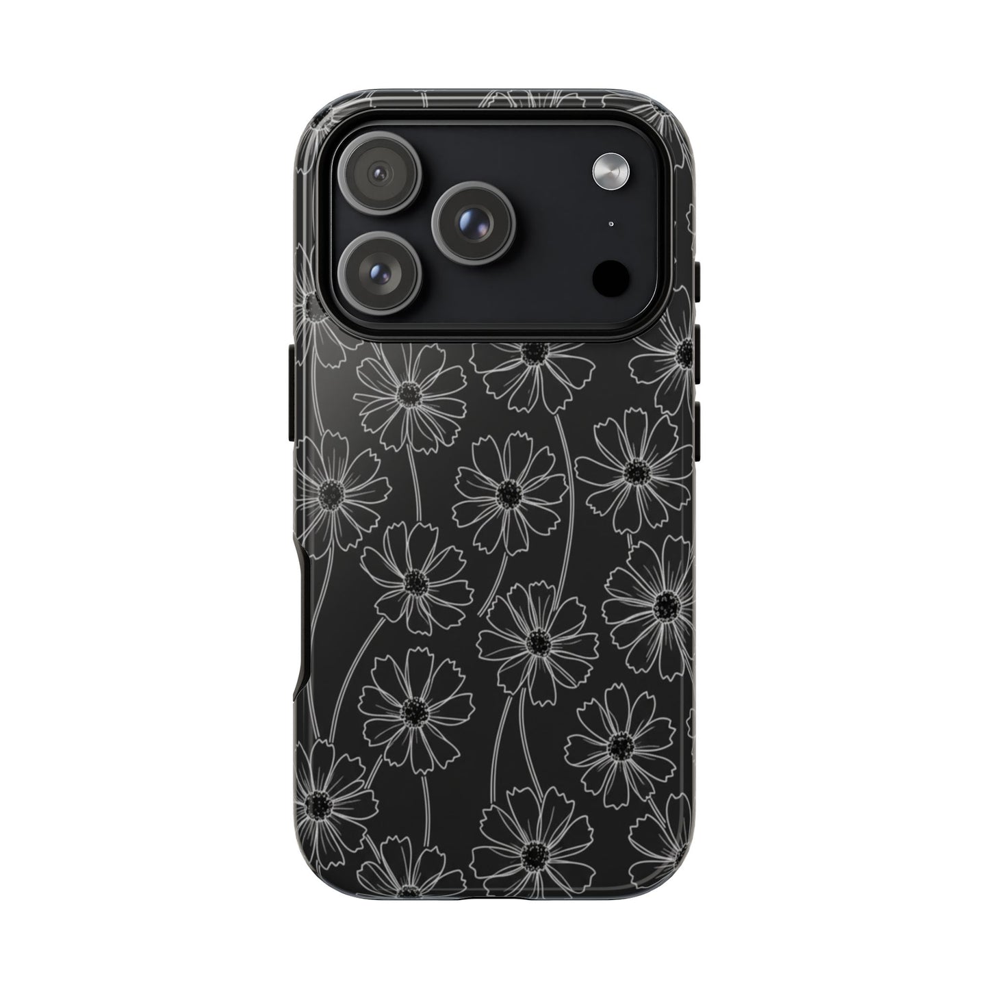 Floral Doodle Tough Phone Case — Black & Gray Daisy Pattern