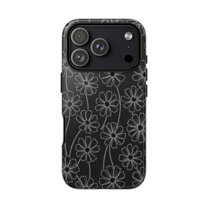 Floral Doodle Tough Phone Case — Black & Gray Daisy Pattern