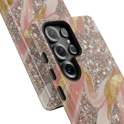 Glitter Blush Marble Phone Case — Pink Gold Swirl Tough Case