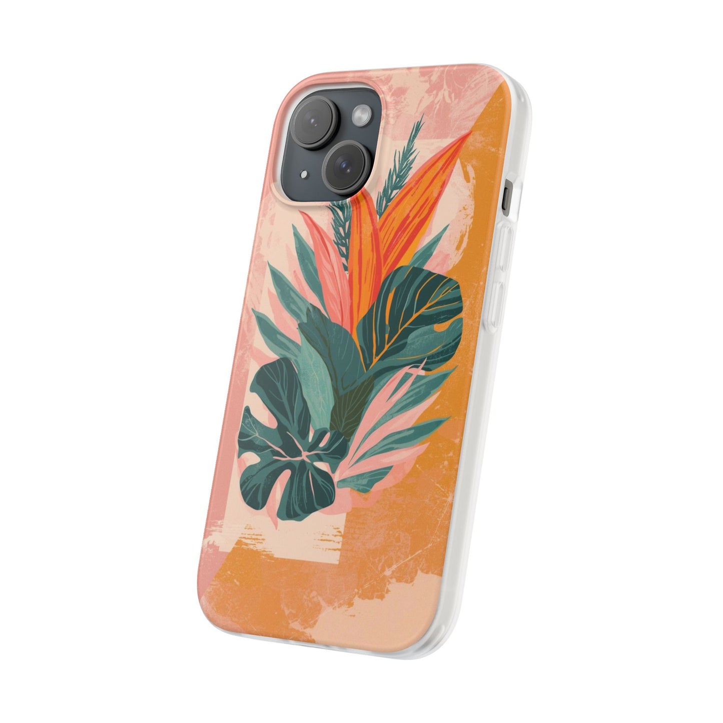 Tropical Botanical Phone Case — Pink & Orange Floral Flexi Case