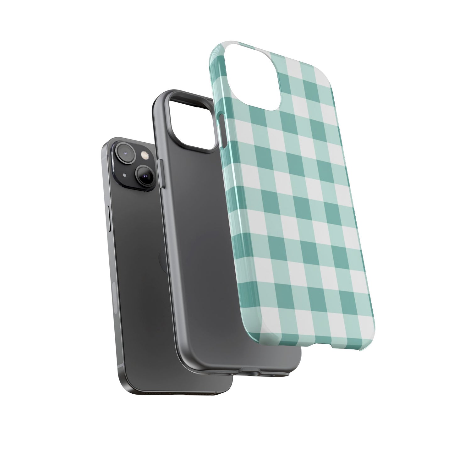 Mint Green Buffalo Check Tough Phone Case — Durable Plaid Protective Cover