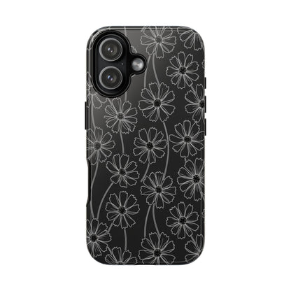 Floral Doodle Tough Phone Case — Black & Gray Daisy Pattern