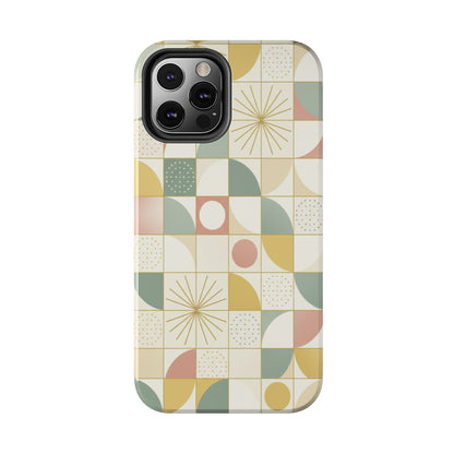 Retro Geometric Tough Phone Case — Pastel Midcentury Pattern