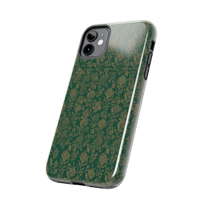 Vintage Floral Tough Phone Case — Green Damask Protective Cover