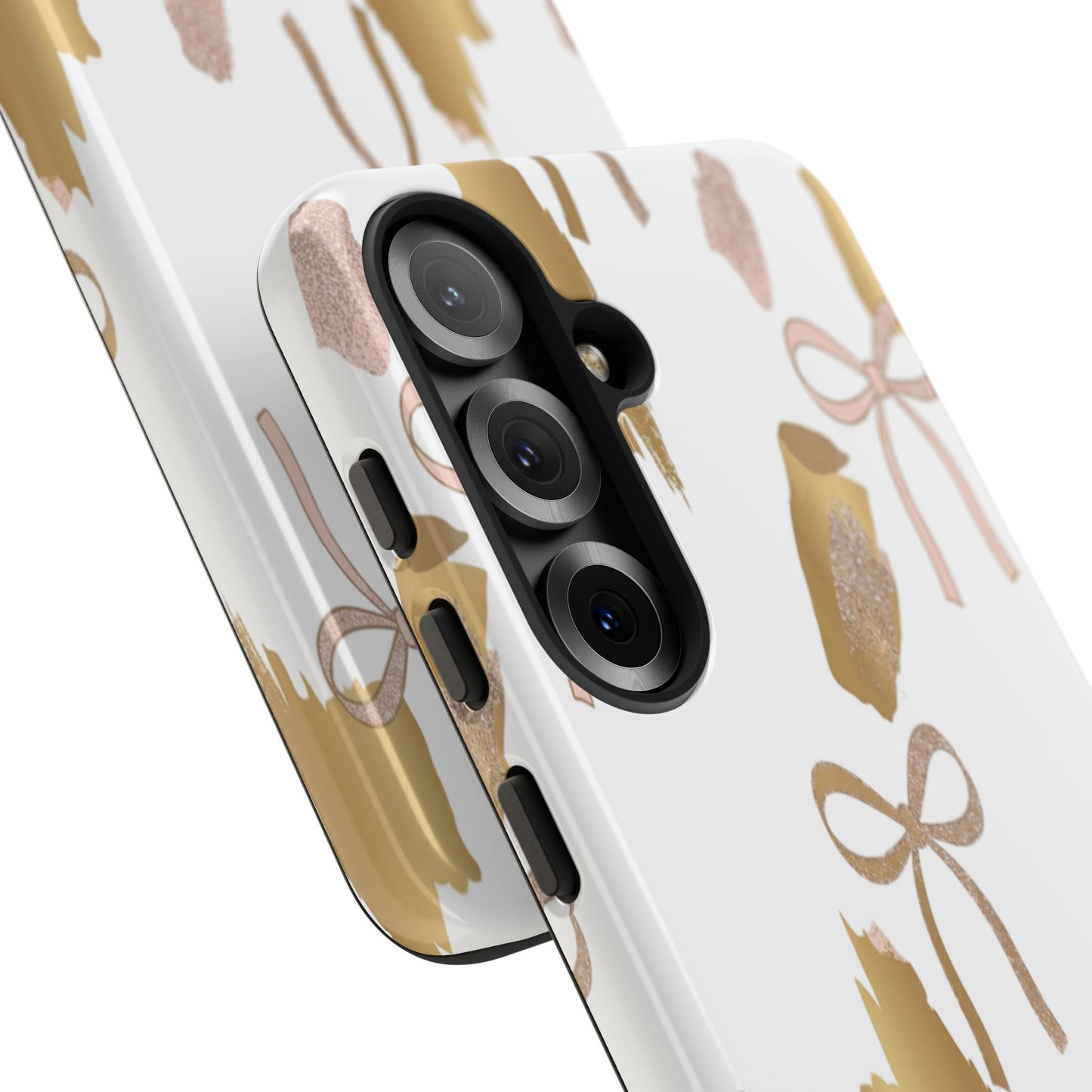 Phone Case — Gold Brushstroke & Blush Bow Pattern