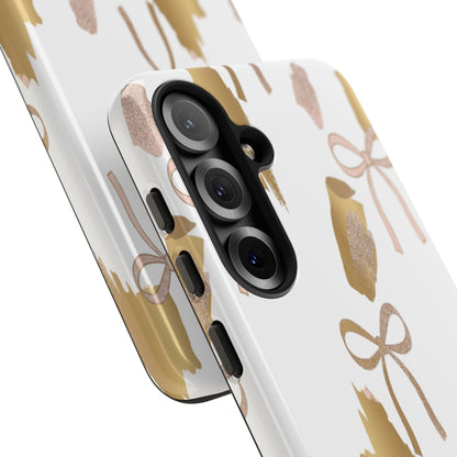 Phone Case — Gold Brushstroke & Blush Bow Pattern