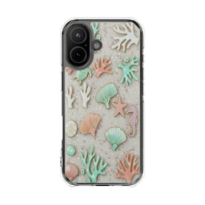 Clear Impact Phone Case — Pastel Seashell & Coral Beach Design (Magnetic)