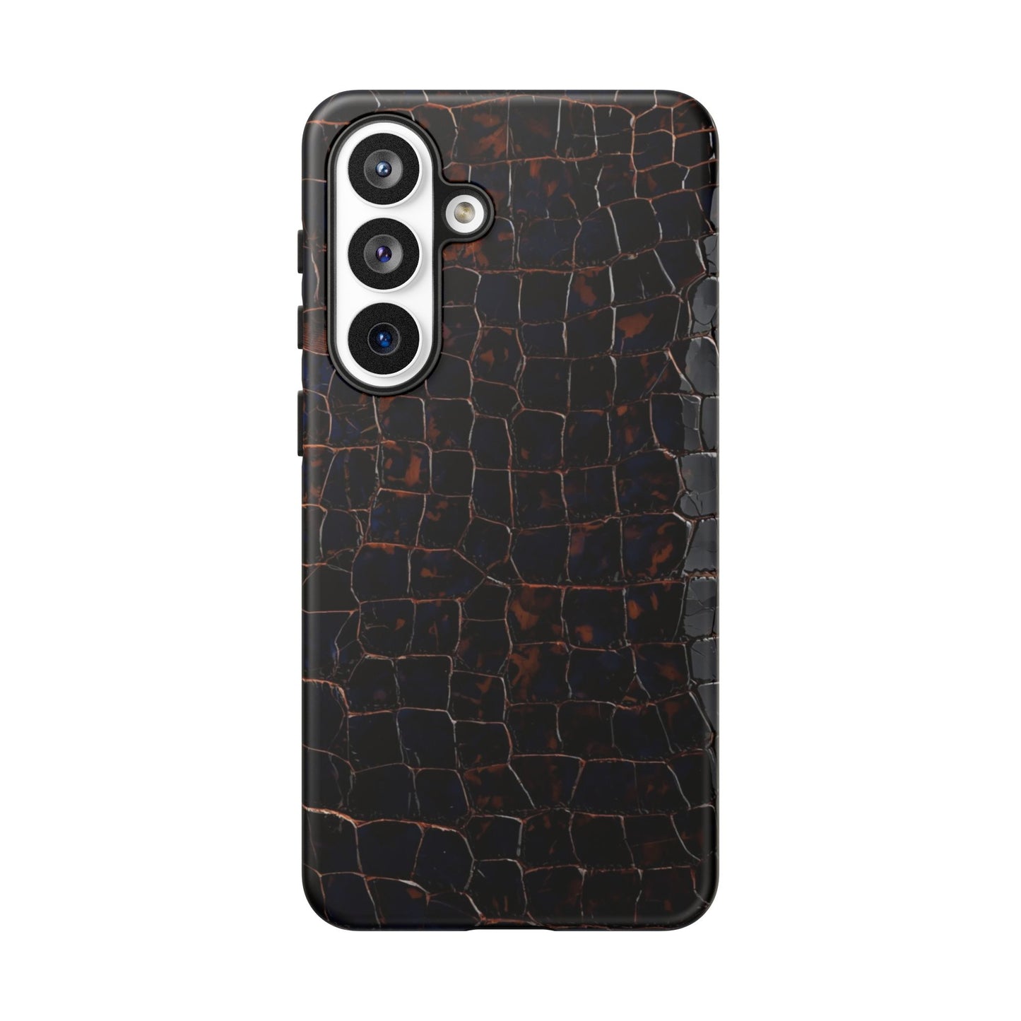 Croc-Embossed Tough Phone Case — Shockproof Black Alligator Texture
