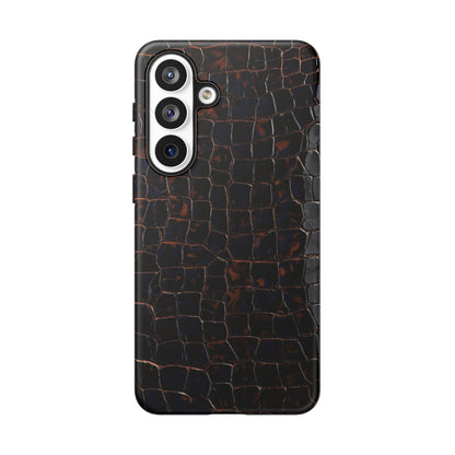 Croc-Embossed Tough Phone Case — Shockproof Black Alligator Texture