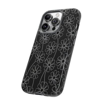 Floral Doodle Tough Phone Case — Black & Gray Daisy Pattern