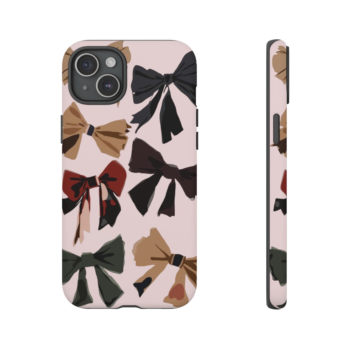 Bow Pattern Phone Case - Pink, Brown & Black Bows Protective Cover
