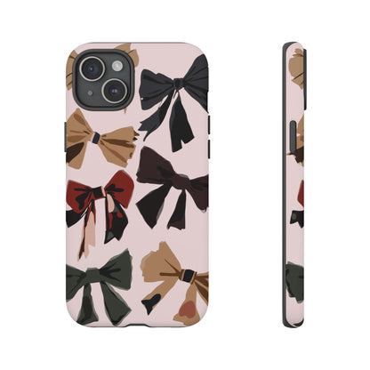 Bow Pattern Phone Case - Pink, Brown & Black Bows Protective Cover