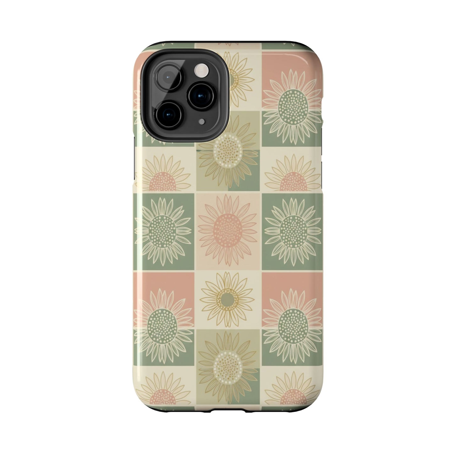 Copy of Copy of Sunflower Check iPhone Tough Phone Case — Retro Pastel Floral Protective Cover