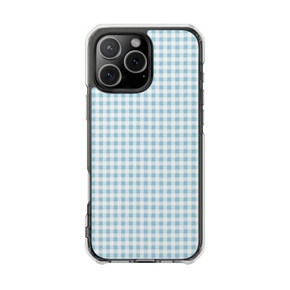 Blue Gingham Clear Magnetic Phone Case