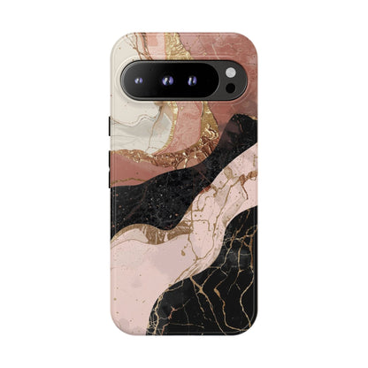 Marbled Rose Gold Phone Case — Abstract Pink & Black Protective Tough Case