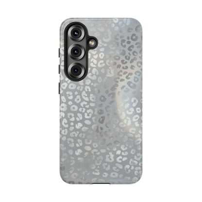 Grey Leopard Print Tough Phone Case — Durable Protective iPhone Cover