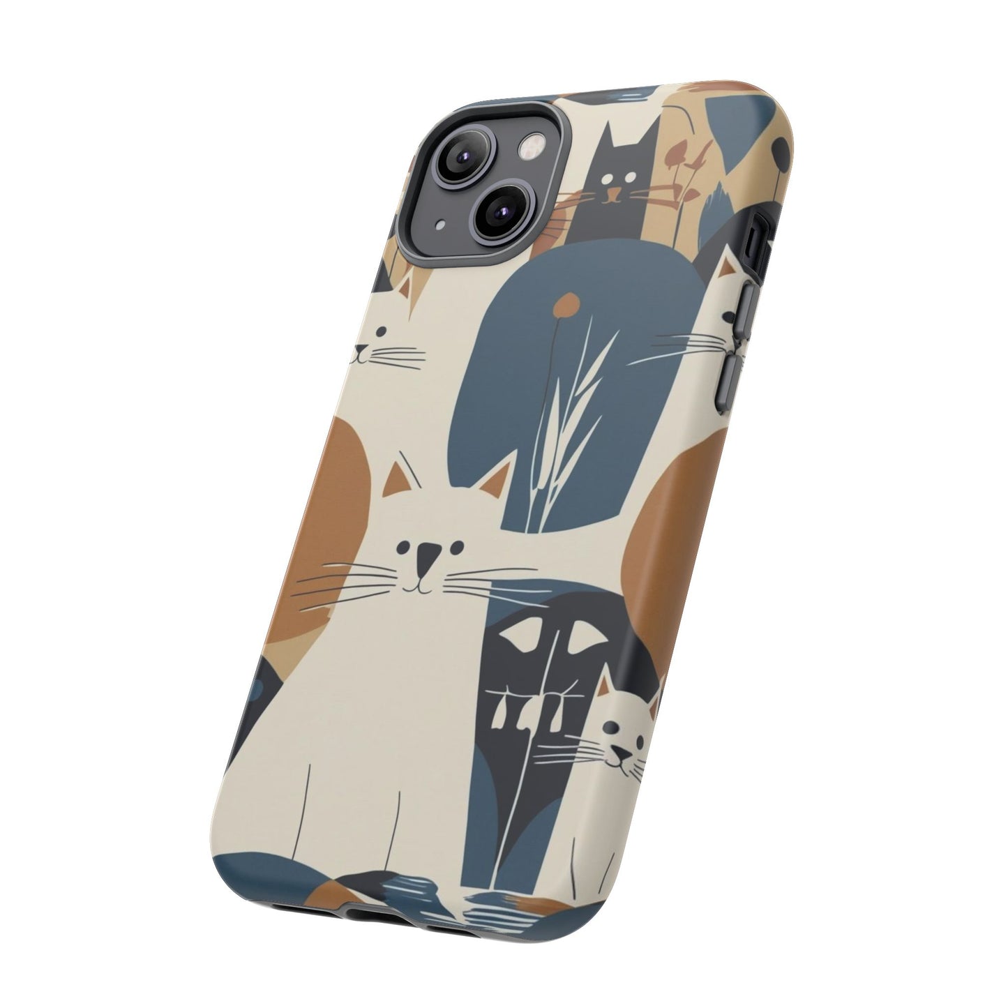 Cat Pattern Phone Case – Retro Abstract Cats Protective iPhone Cover