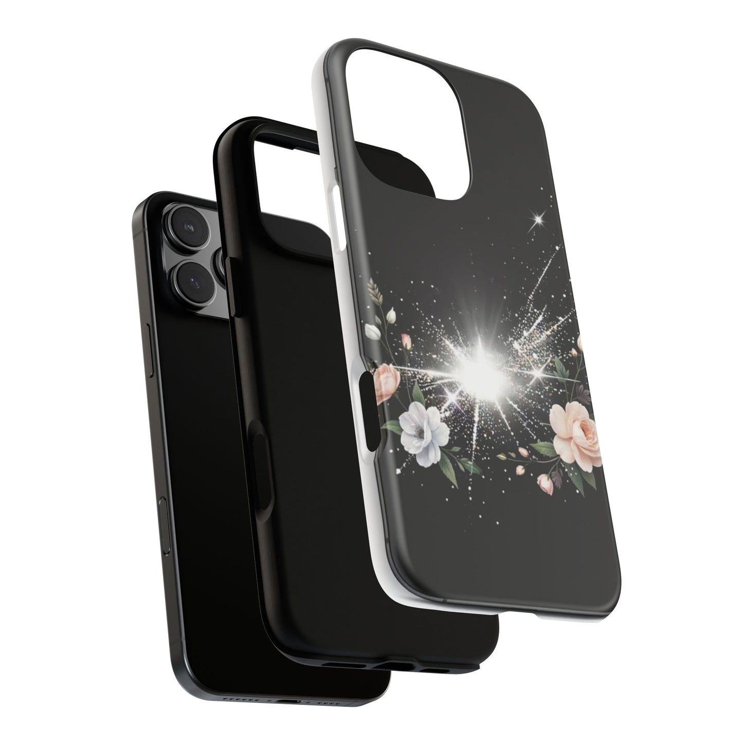 Floral Burst Phone Case — Protective Black Sparkle Design