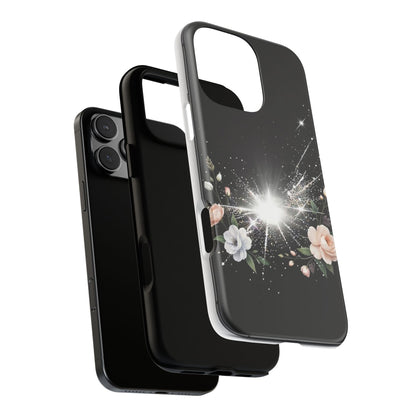 Floral Burst Phone Case — Protective Black Sparkle Design