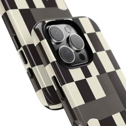 Checkerboard Wave Phone Case — Black & Cream Graphic Tough Case