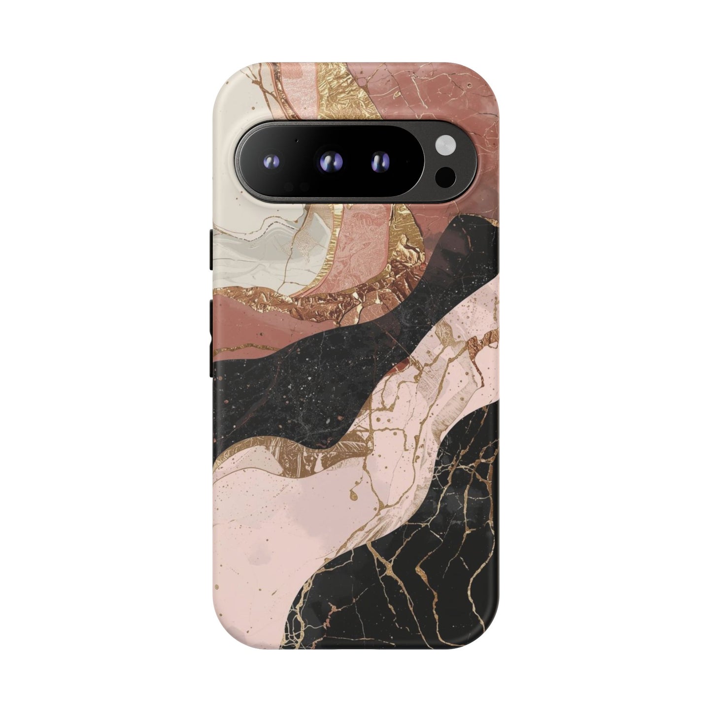 Marbled Rose Gold Phone Case — Abstract Pink & Black Protective Tough Case