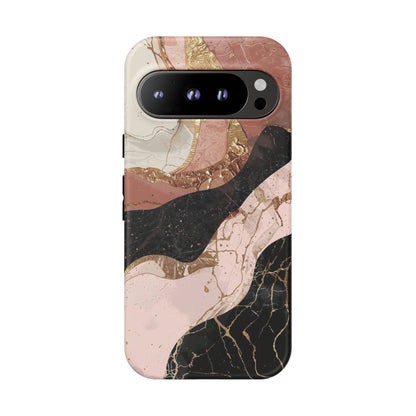 Marbled Rose Gold Phone Case — Abstract Pink & Black Protective Tough Case