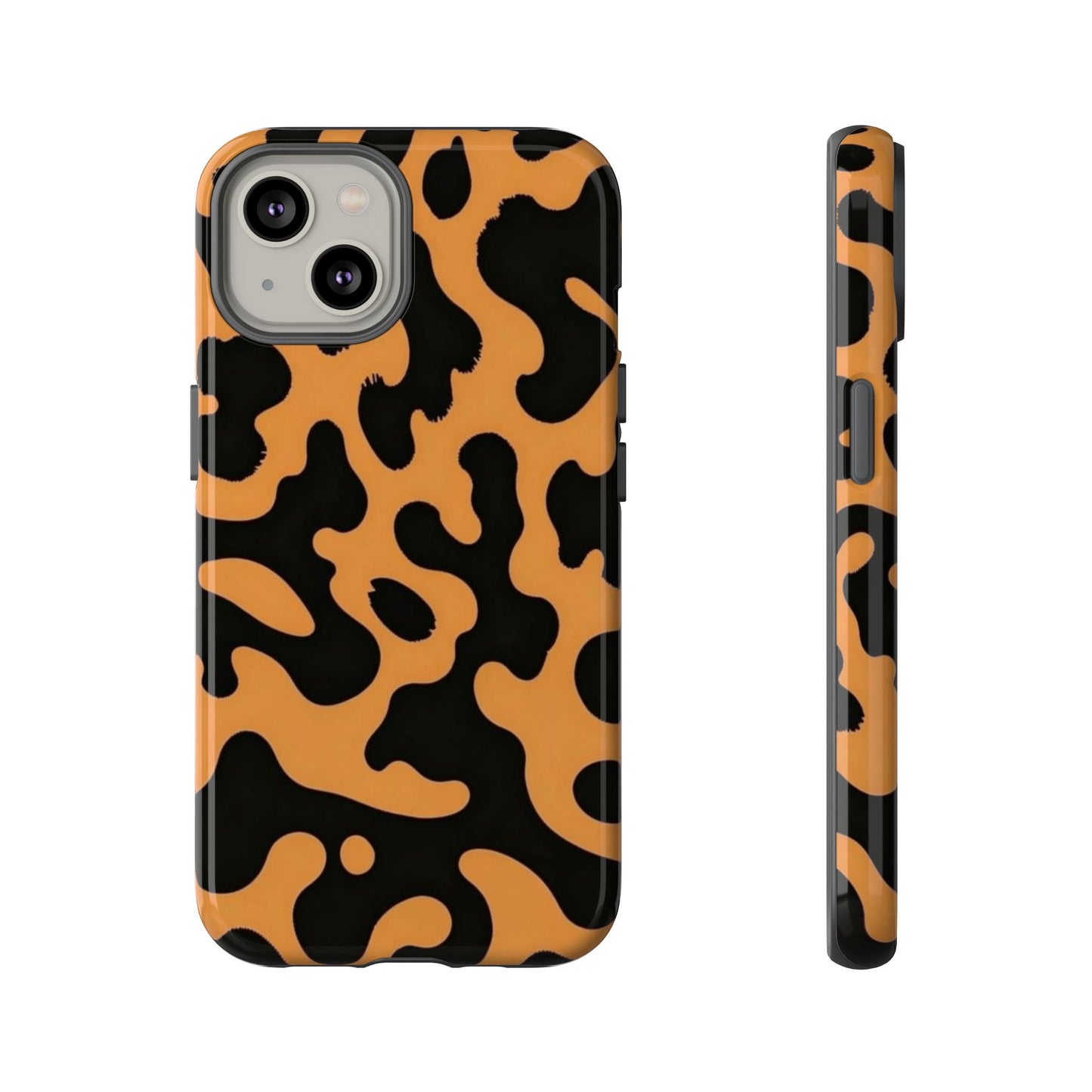 Leopard Print Phone Case — Orange & Black Tough Pattern Protective Cover