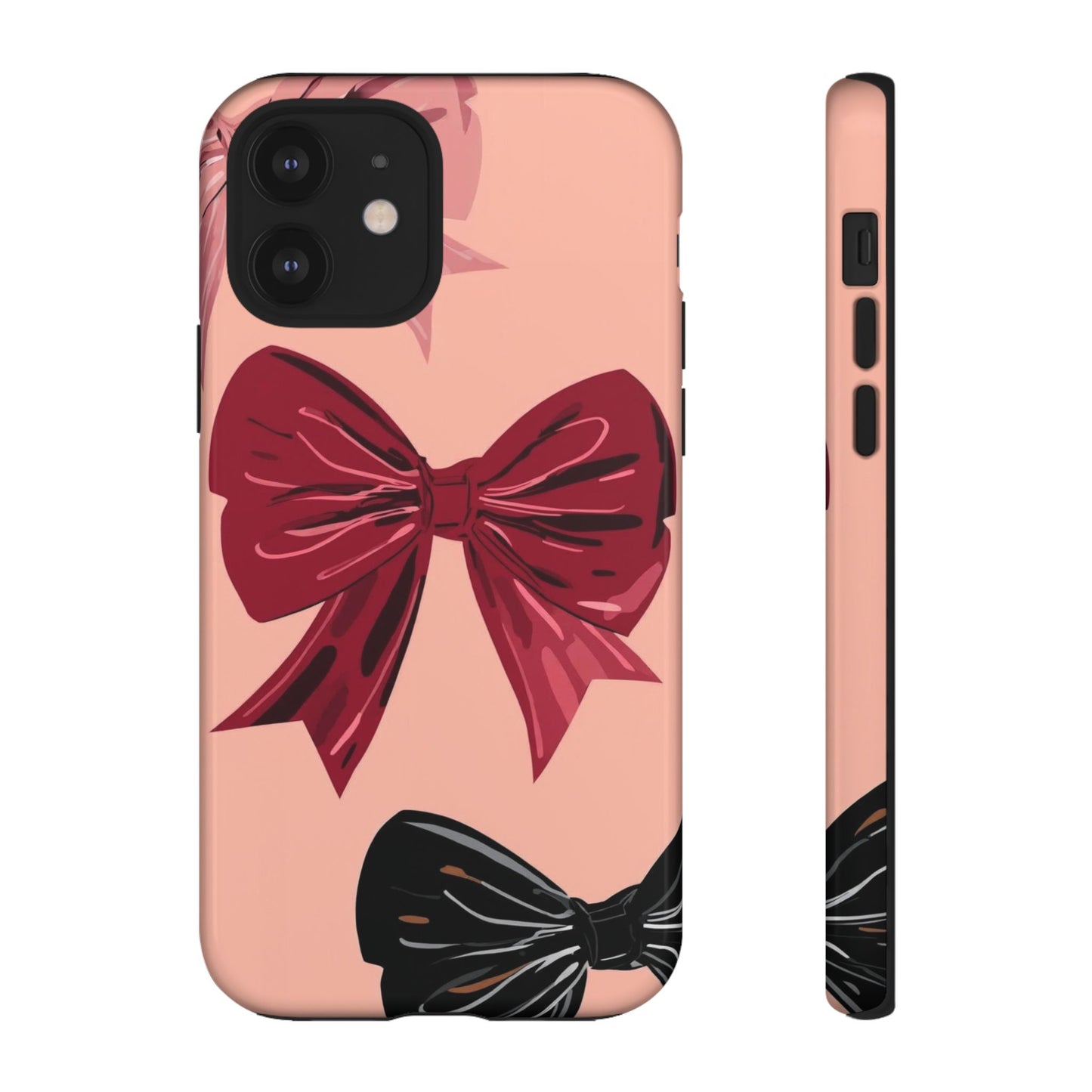 Bow Pattern Tough Phone Case — Pink, Red & Black Decorative Bows