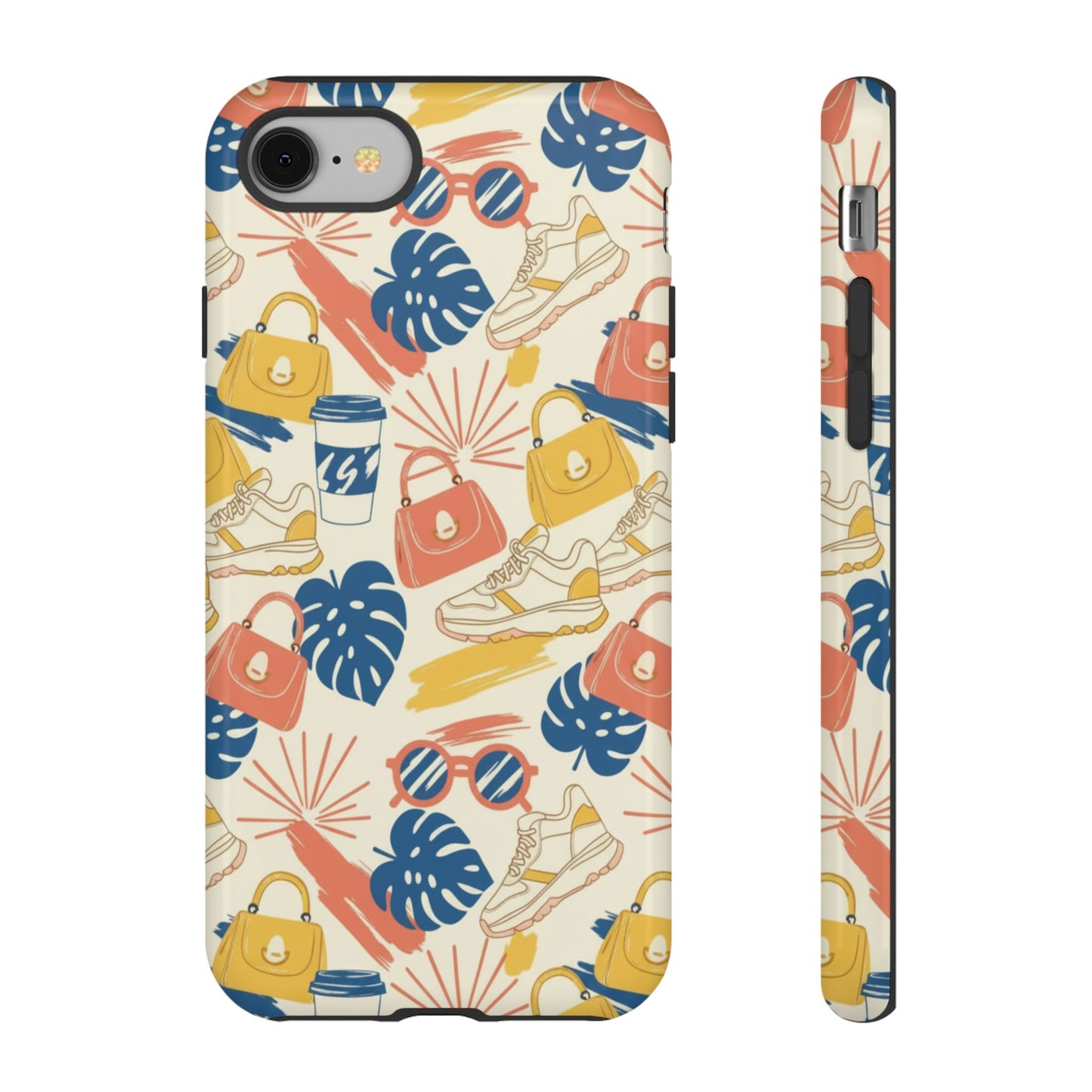 Tough Cases: Retro Summer Pattern Phone Case – Sunglasses, Sneakers & Tropical Leaves