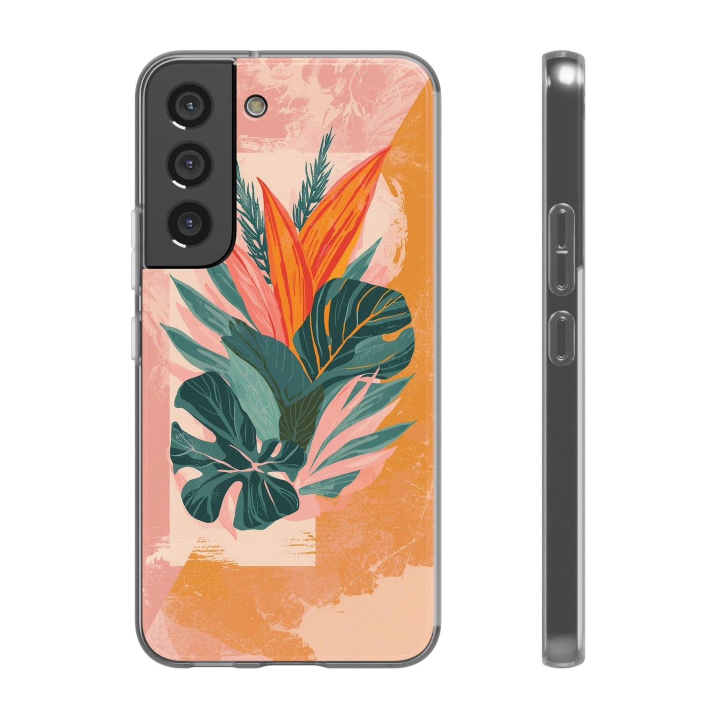 Tropical Botanical Phone Case — Pink & Orange Floral Flexi Case
