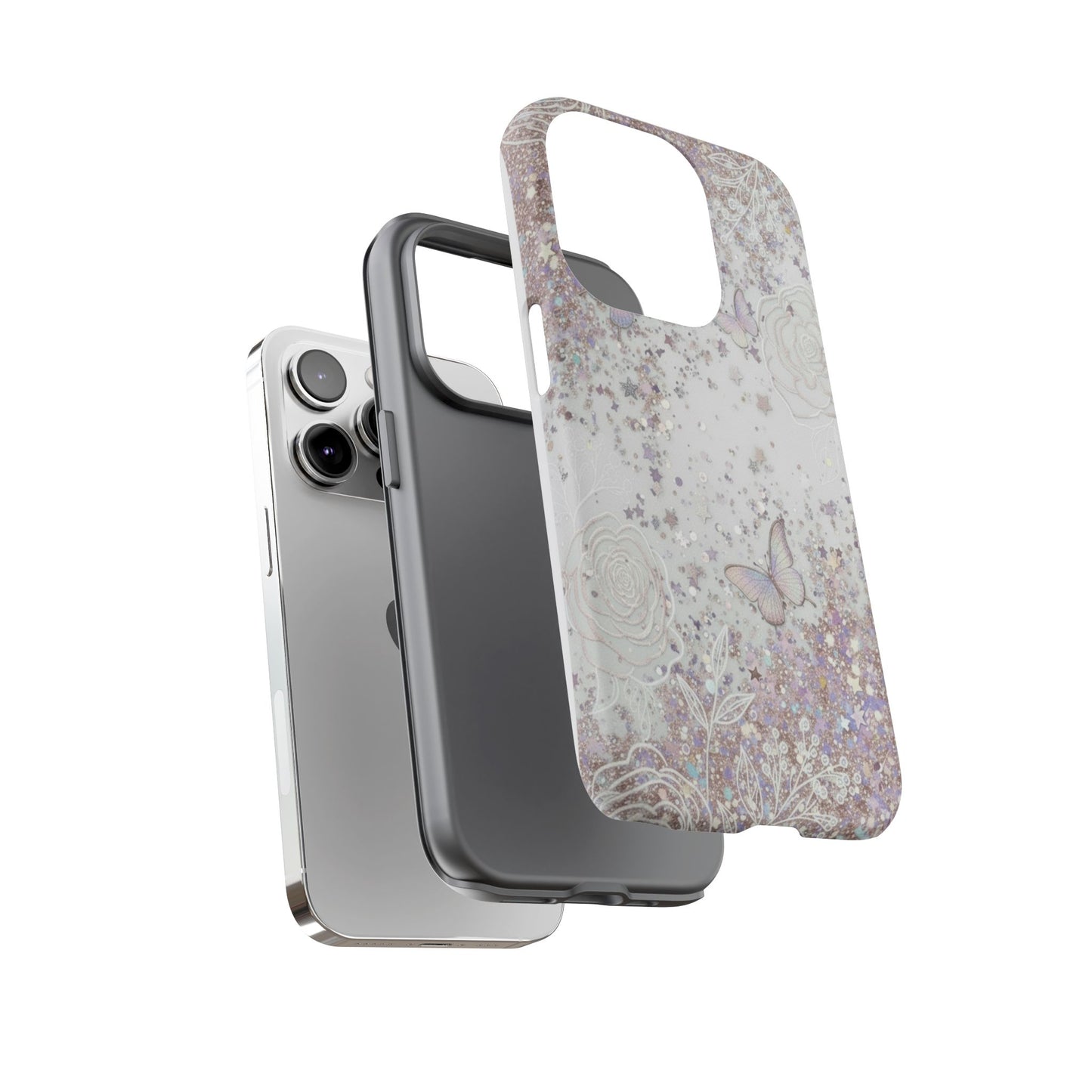 Butterfly Glitter Tough Phone Case — Floral Sparkle Protective Case