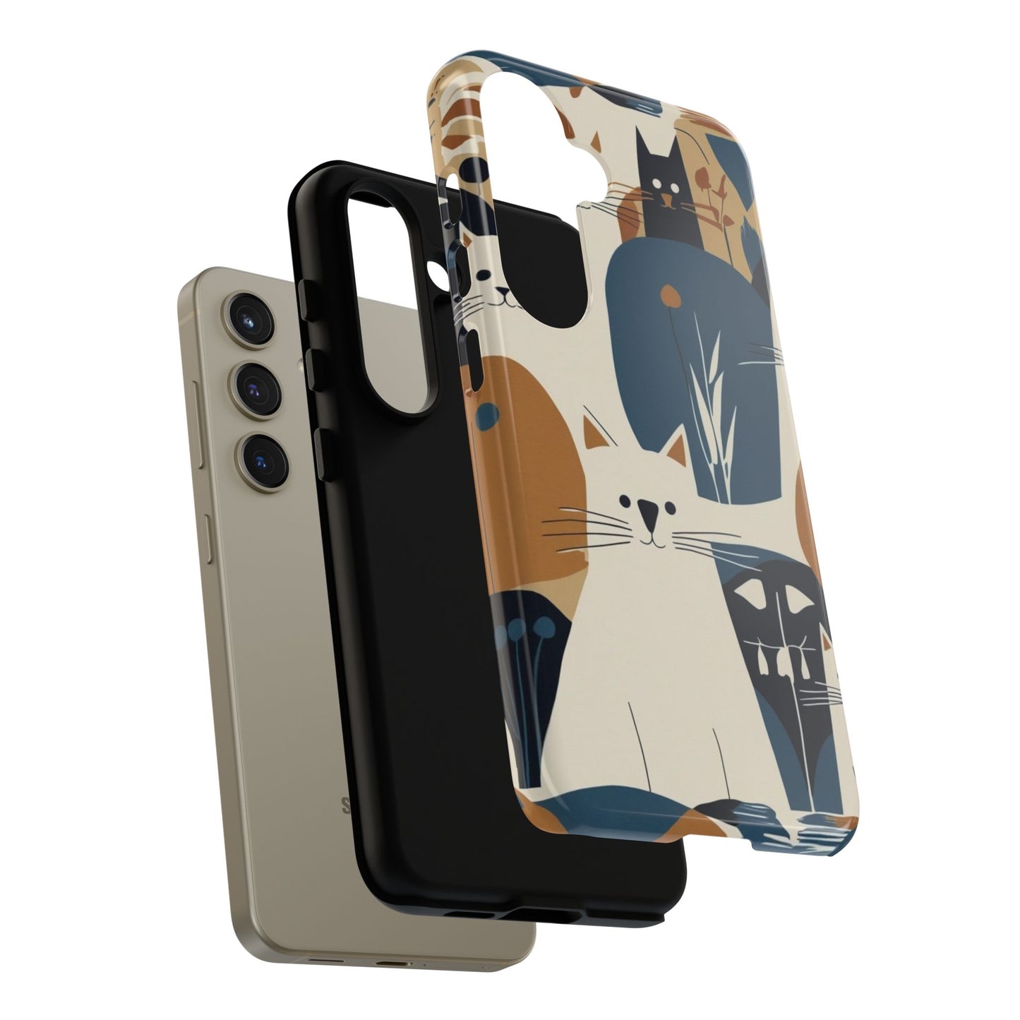 Cat Pattern Phone Case – Retro Abstract Cats Protective iPhone Cover