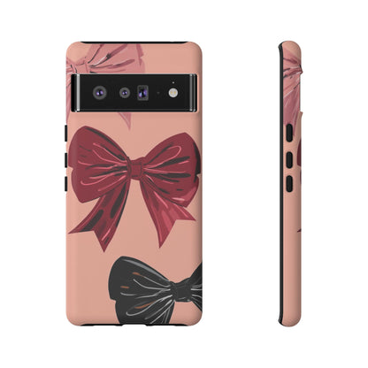 Bow Pattern Tough Phone Case — Pink, Red & Black Decorative Bows