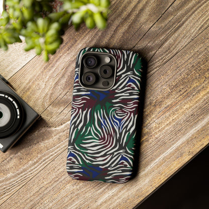 Zebra Camo Tough Phone Case – Green & Blue Animal Print Protective Cover