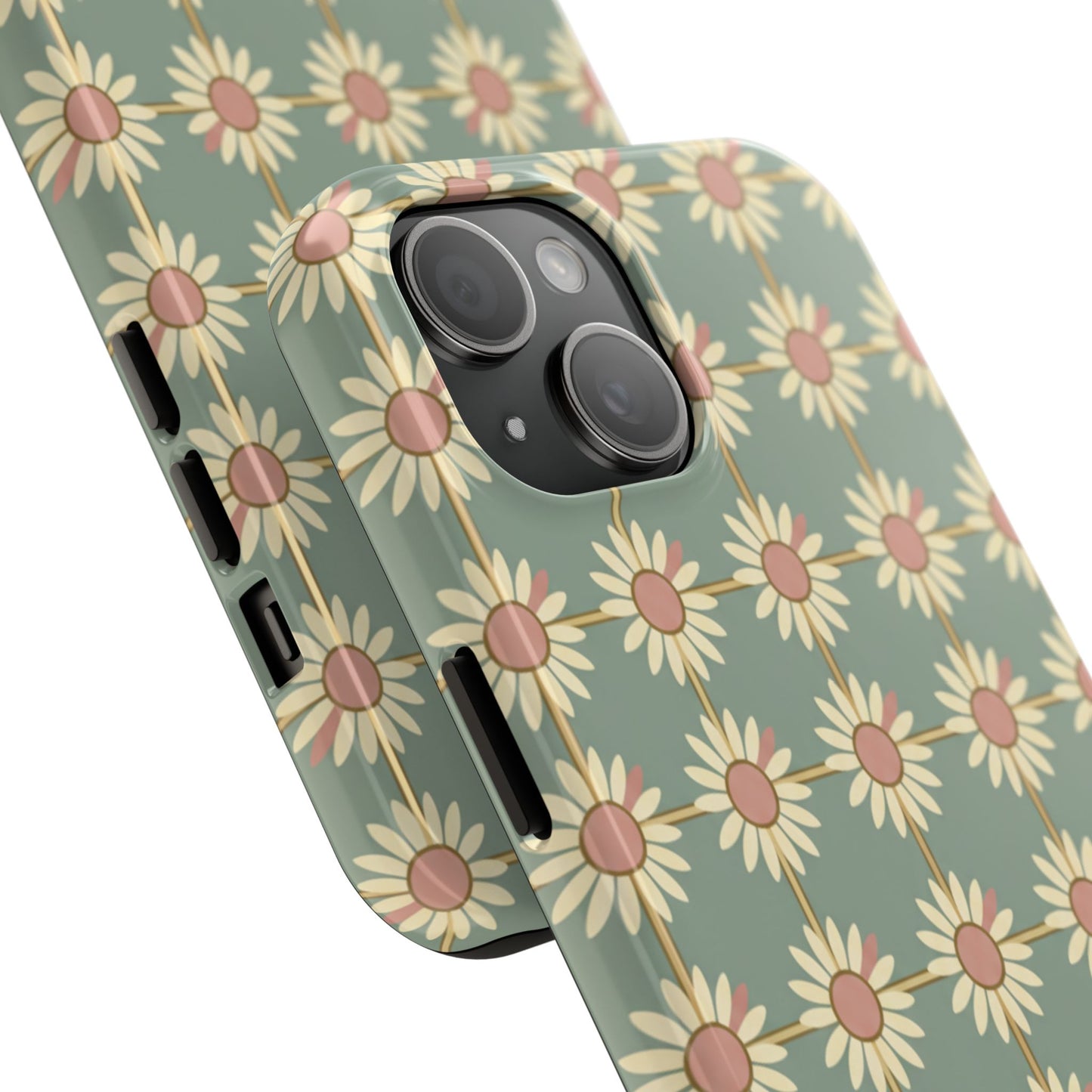 Daisy Pattern Tough Phone Case — Retro Floral Protective Cover