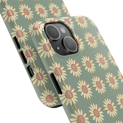 Daisy Pattern Tough Phone Case — Retro Floral Protective Cover