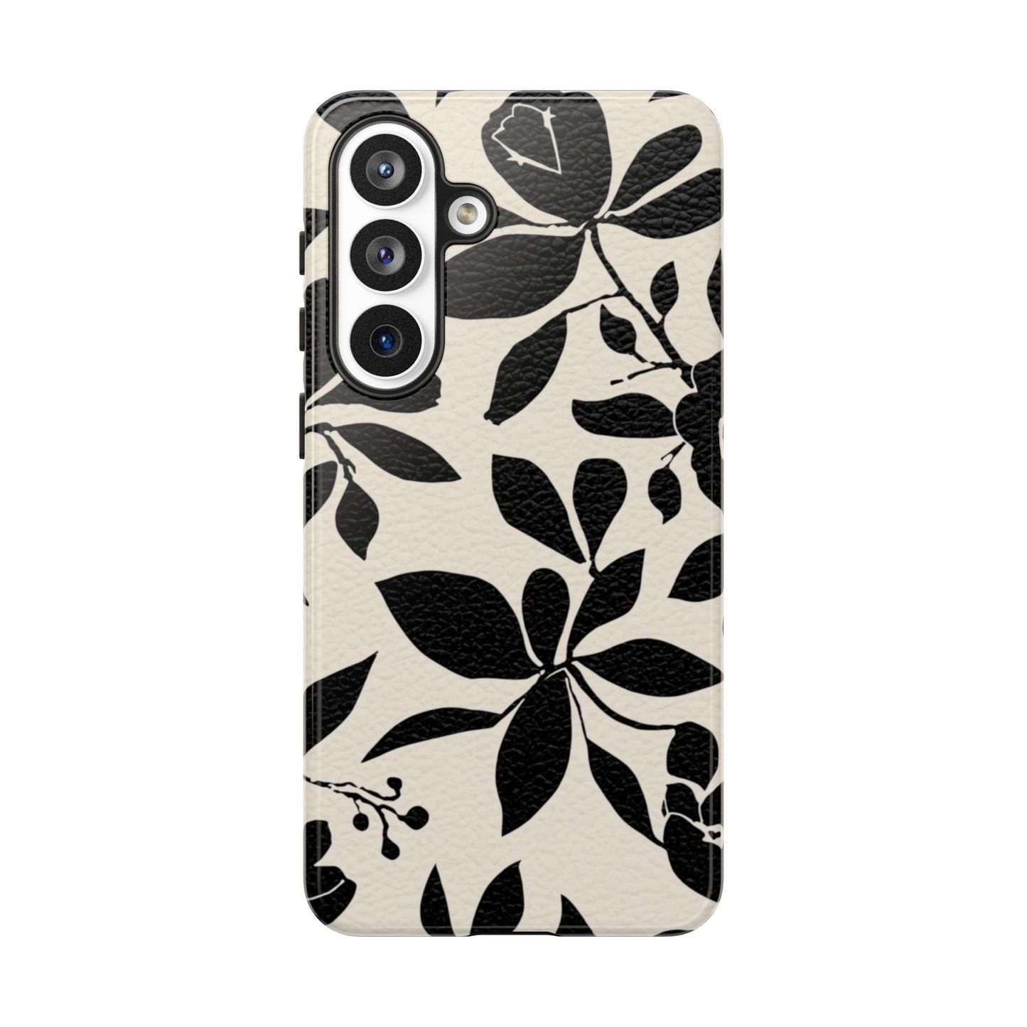 Black Floral Pattern Phone Case — Monochrome Botanical Tough Case