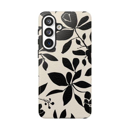 Black Floral Pattern Phone Case — Monochrome Botanical Tough Case