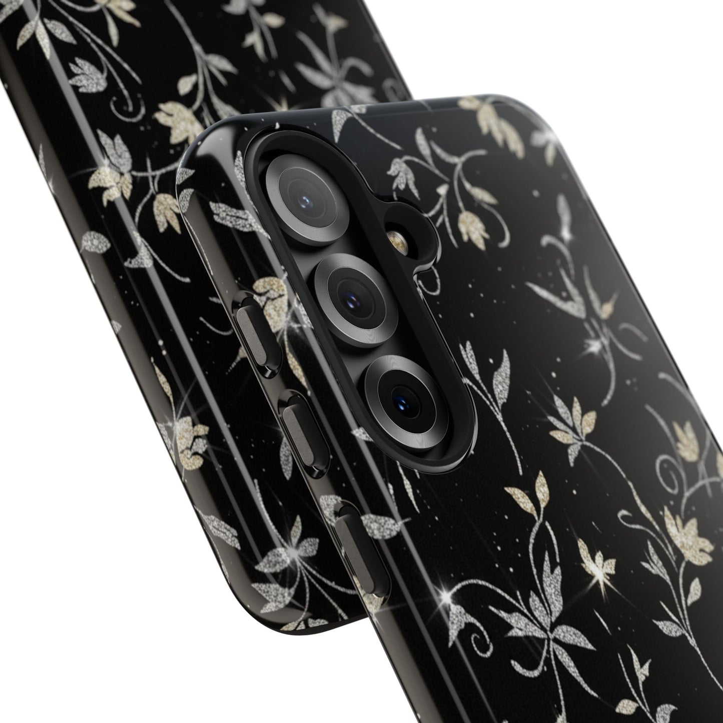 Floral Noir Tough Phone Case — Vintage Black Botanical Protective Cover