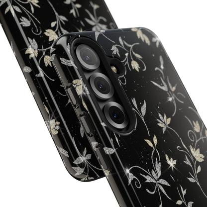 Floral Noir Tough Phone Case — Vintage Black Botanical Protective Cover