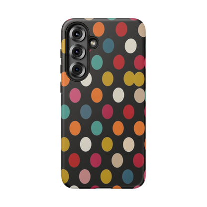 Polka Dot Tough Phone Case – Colorful Retro Dots on Black