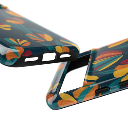 Floral Retro Teal Tough Phone Case — Vibrant Orange & Mustard Blooms