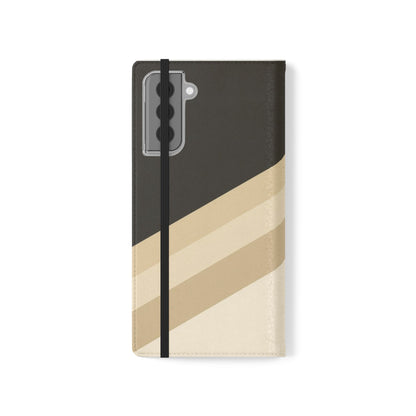 Retro Neutral Stripe Flip Phone Case — Wallet Folio with Card Slots