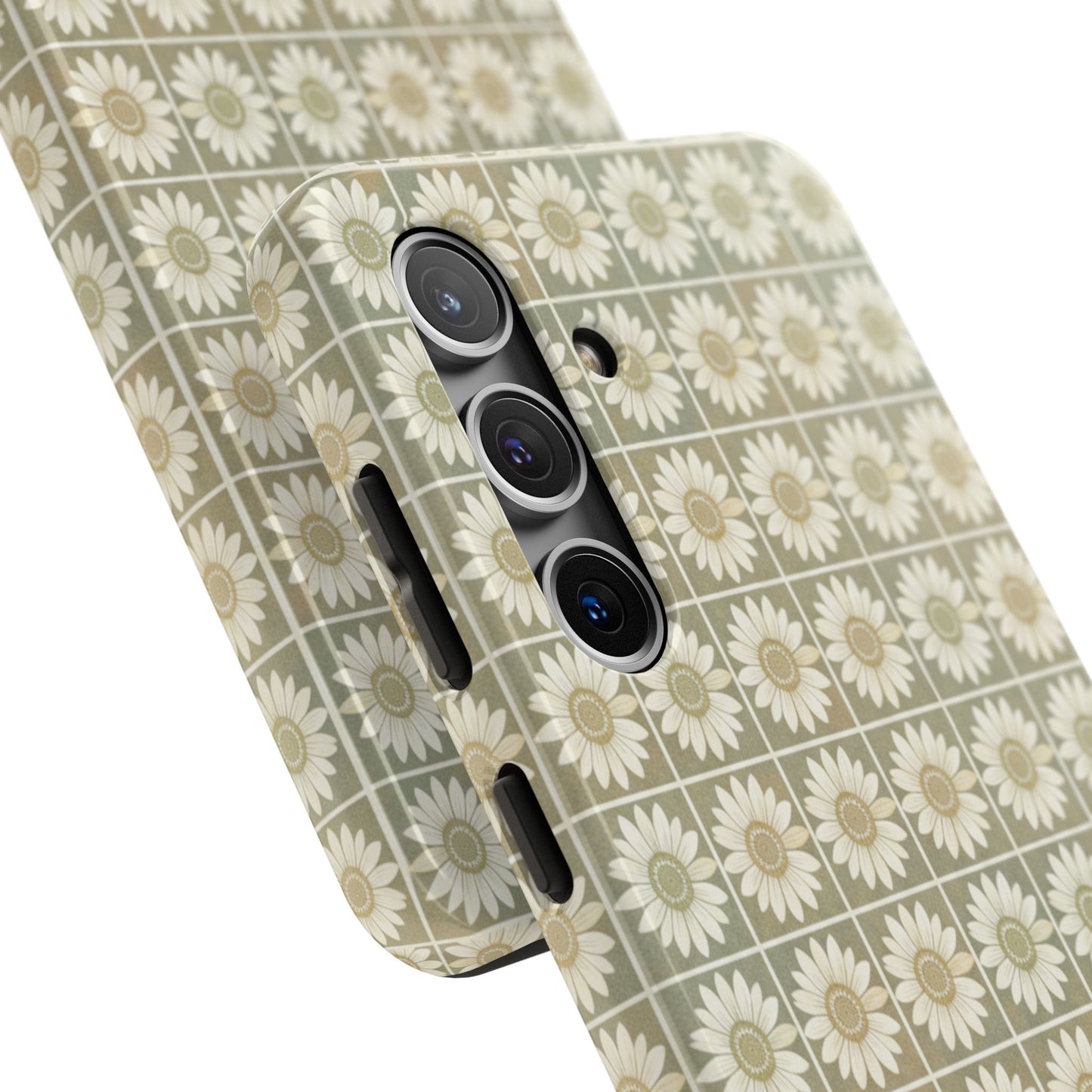 Daisy Tile Tough Phone Case — Retro Floral Protective Phone Cover